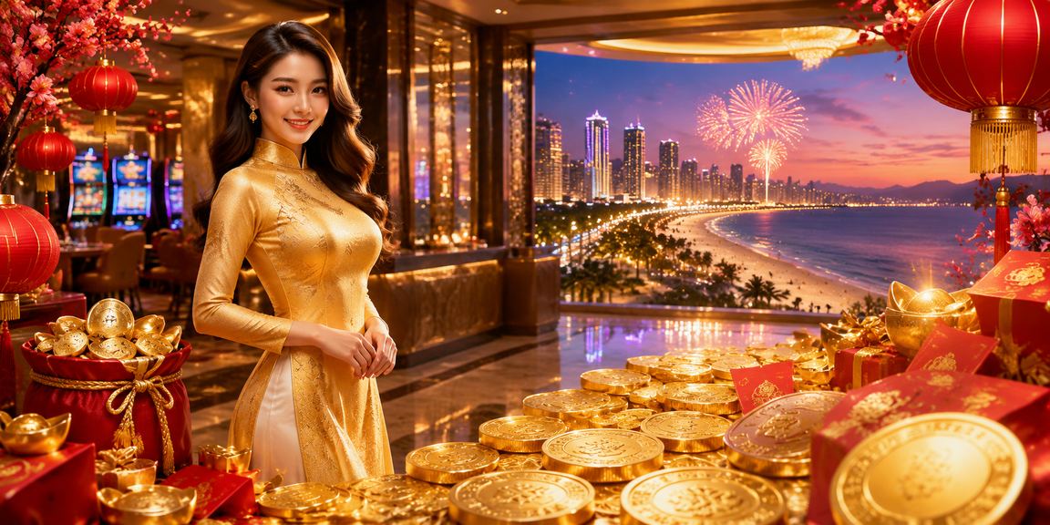 Thiếu nữ áo dài Đà Nẵng với phong bao đỏ biểu trưng cho thưởng may mắn
